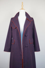 WTC-2811 Wine Red Piping Long Trench Coat