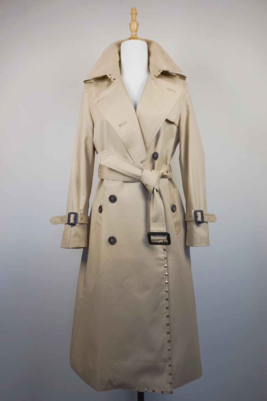 WTC-3106 Beige Luxury Studs Waterproof Trench Coat ( Queen's Favorite )