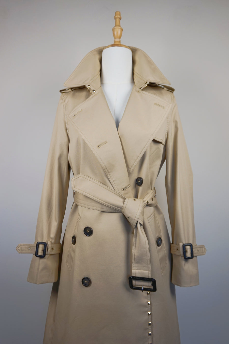 WTC-3106 Beige Luxury Studs Waterproof Trench Coat ( Queen's Favorite )