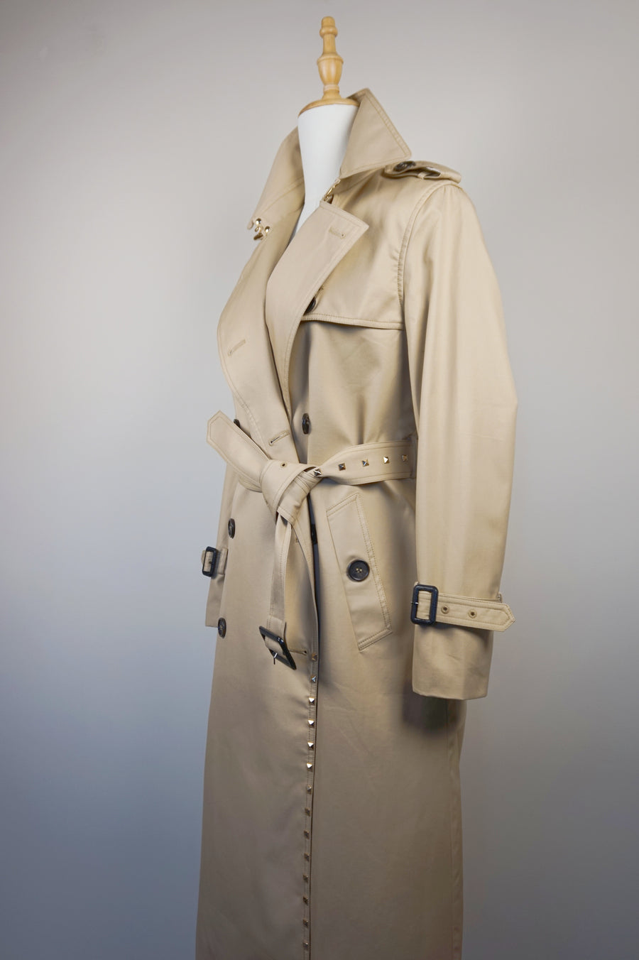WTC-3106 Beige Luxury Studs Waterproof Trench Coat ( Queen's Favorite )