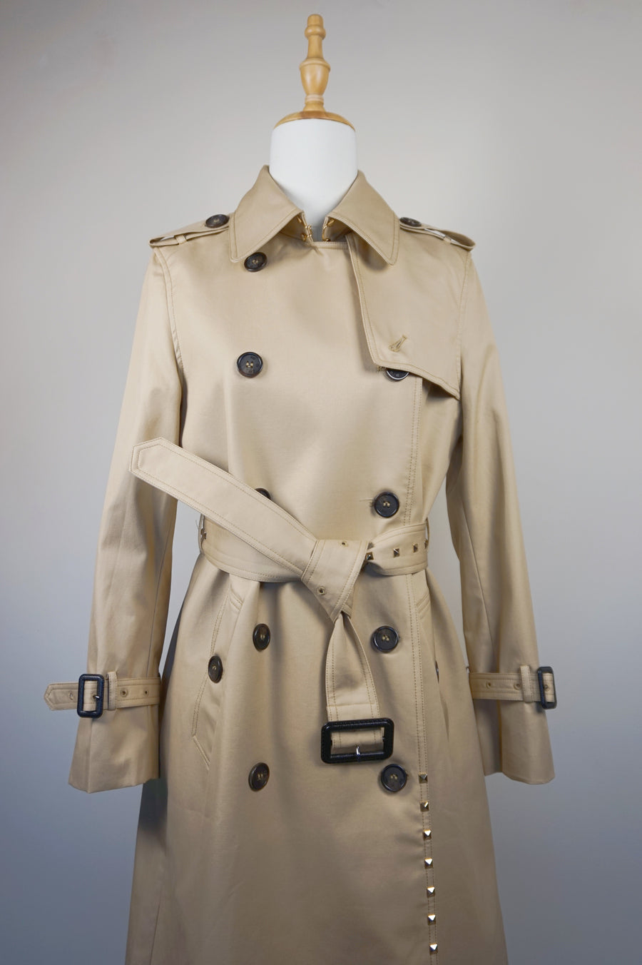 WTC-3106 Beige Luxury Studs Waterproof Trench Coat ( Queen's Favorite )