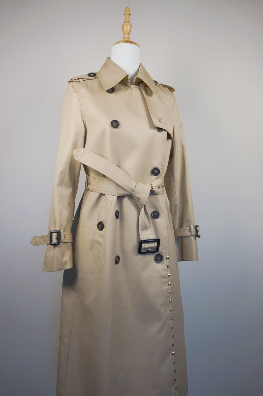 WTC-3106 Beige Luxury Studs Waterproof Trench Coat ( Queen's Favorite )