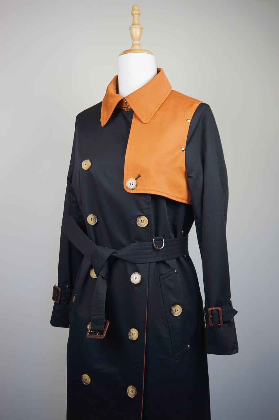 WTC-3742 Black & Orange Luxury Style Trench Coat ( Waterproof )