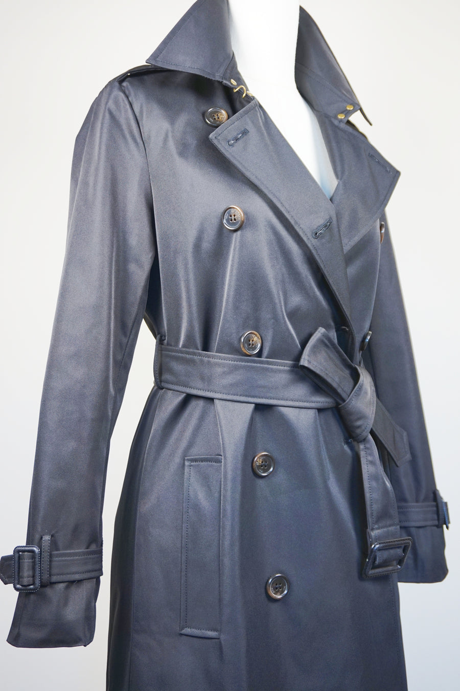 WTC-1754B Black Classic Style Waterproof Trench Coat