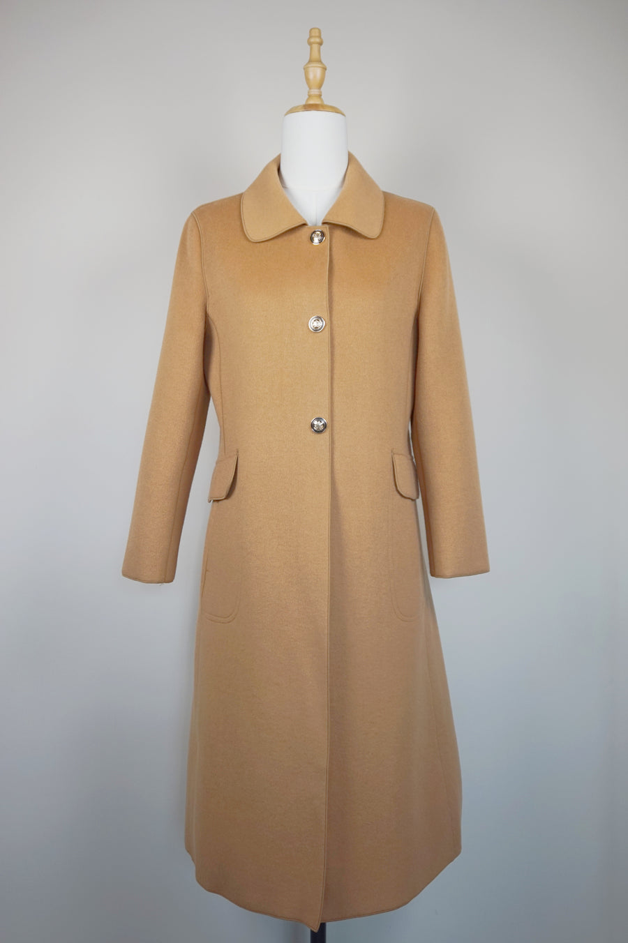 WWC-6073 Camel Elegant Style Piping Wool Coat