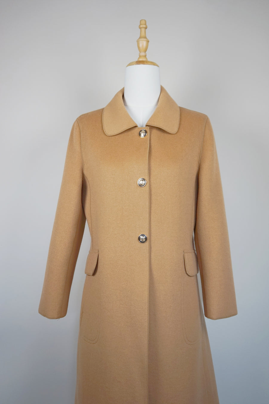 WWC-6073 Camel Elegant Style Piping Wool Coat