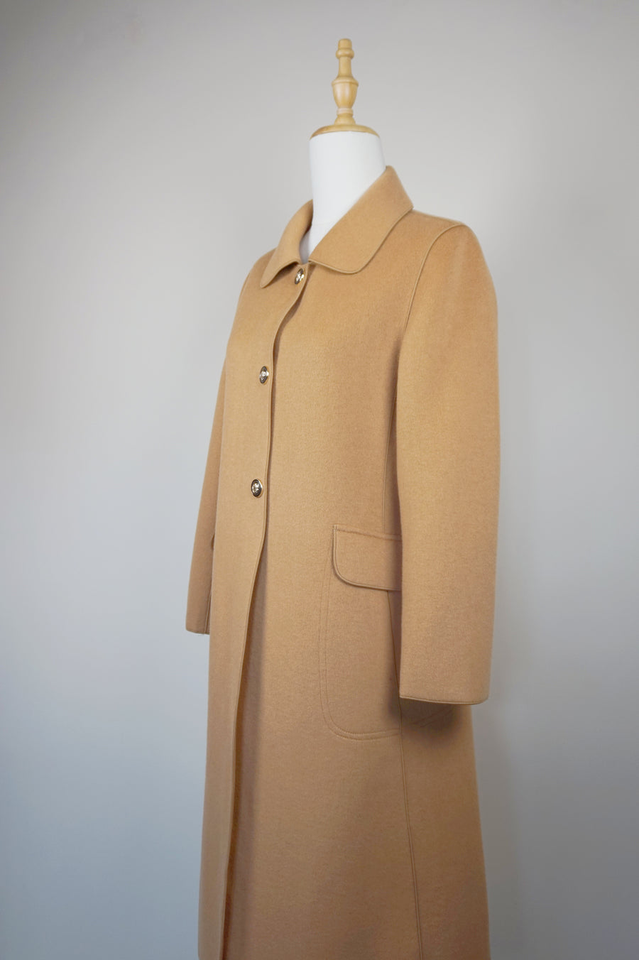 WWC-6073 Camel Elegant Style Piping Wool Coat