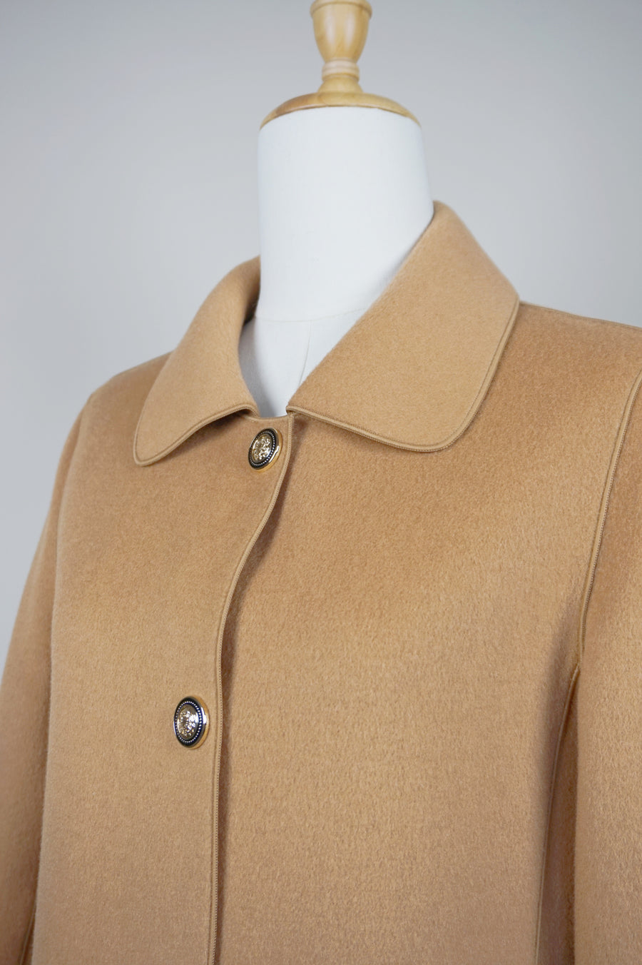 WWC-6073 Camel Elegant Style Piping Wool Coat