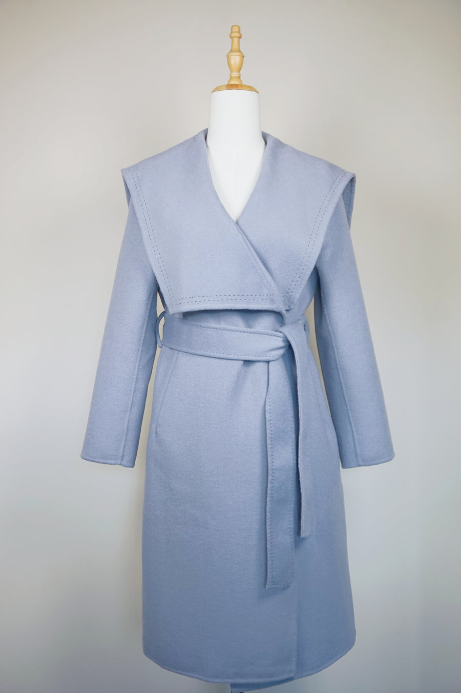 WWC-8820 Light Blue Decorative Stich Wool Coat