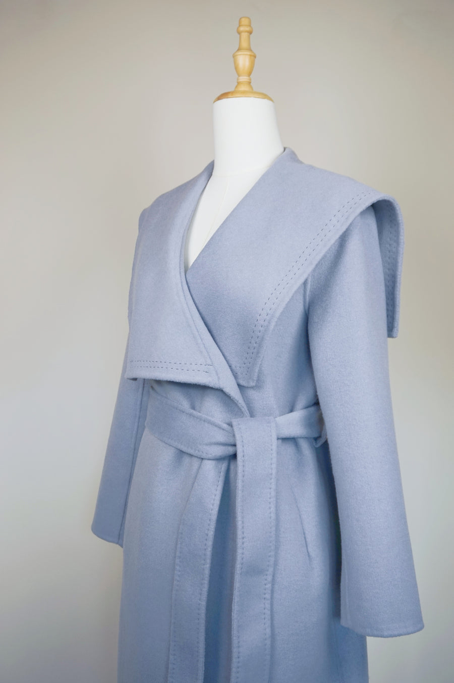 WWC-8820 Light Blue Decorative Stich Wool Coat