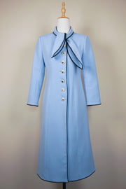 WTC-3338 Light Blue Elegant Style Piping Trench Coat