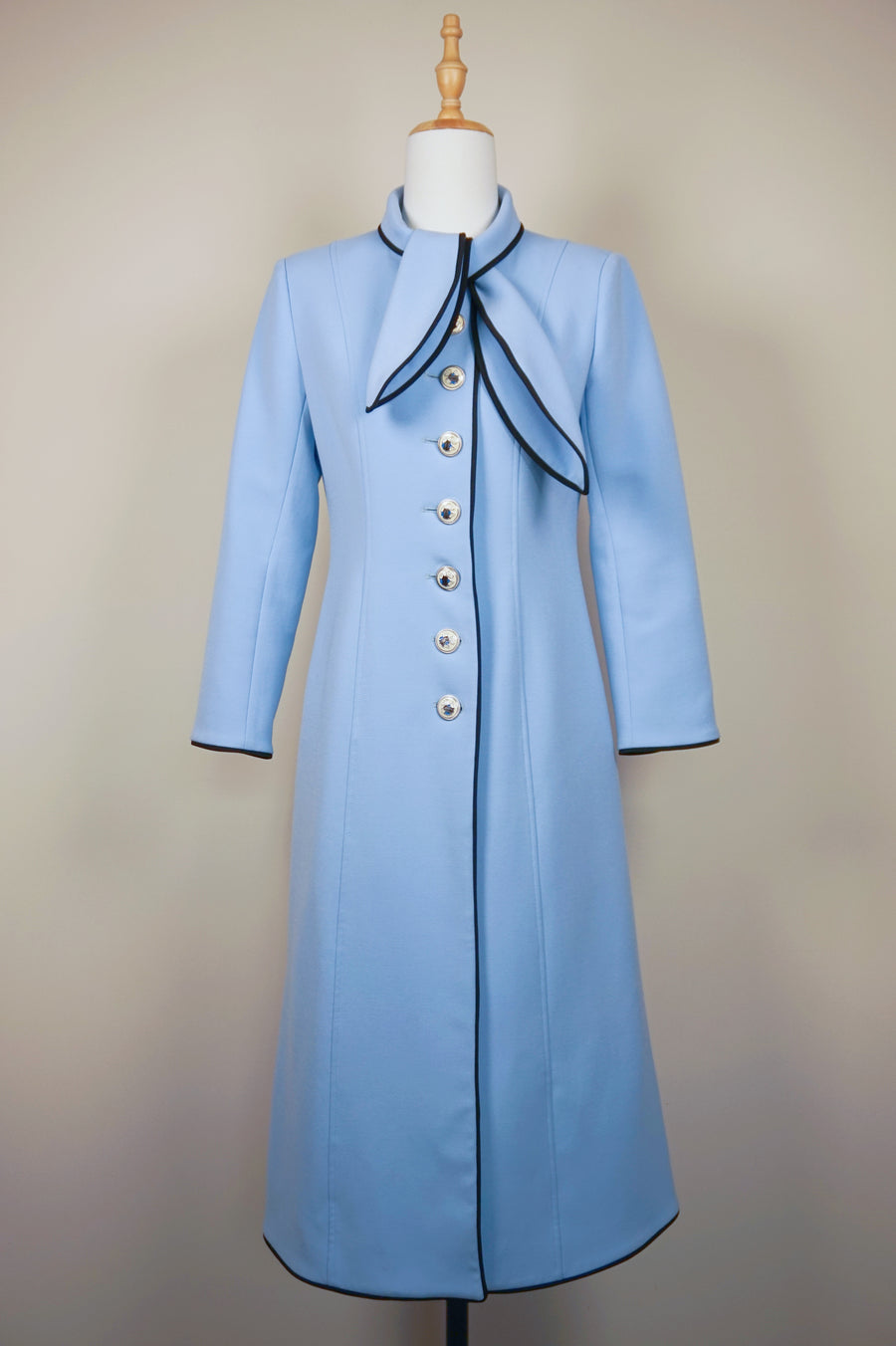 WTC-3338 Light Blue Elegant Style Piping Trench Coat