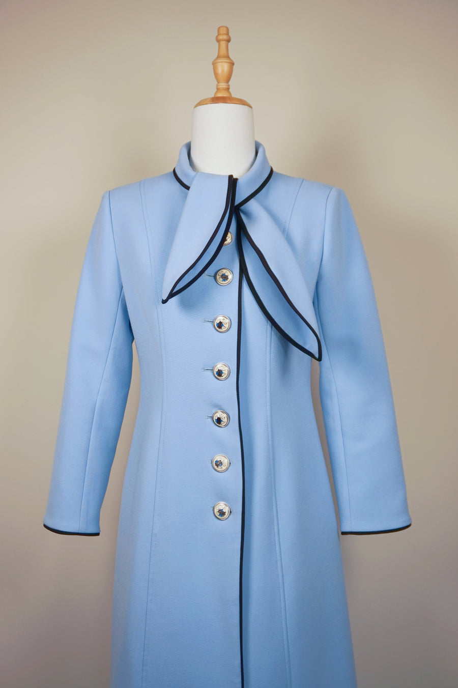 WTC-3338 Light Blue Elegant Style Piping Trench Coat