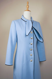 WTC-3338 Light Blue Elegant Style Piping Trench Coat