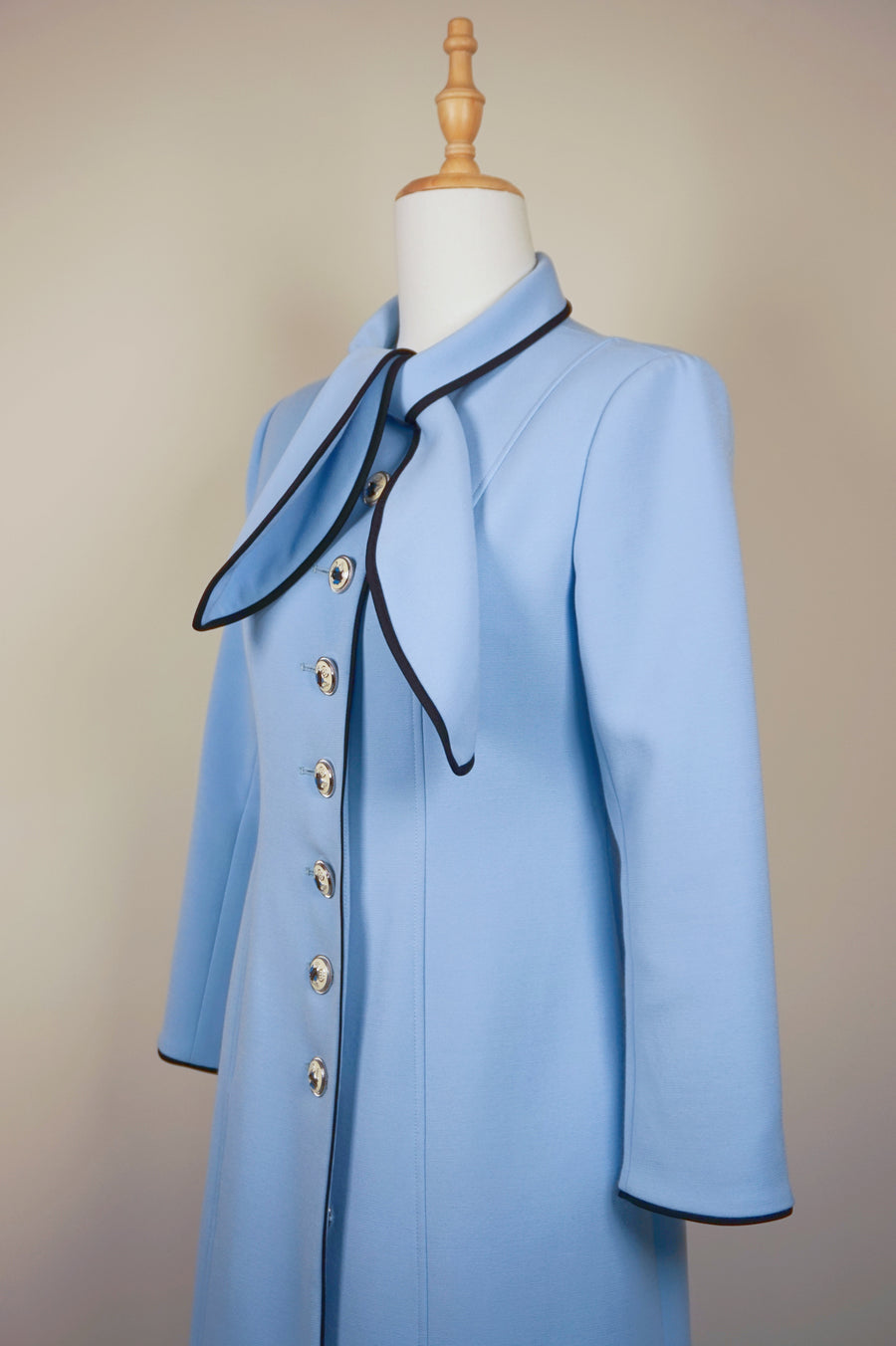 WTC-3338 Light Blue Elegant Style Piping Trench Coat
