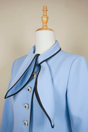 WTC-3338 Light Blue Elegant Style Piping Trench Coat