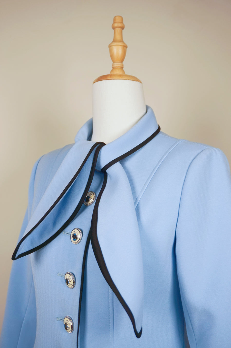 WTC-3338 Light Blue Elegant Style Piping Trench Coat
