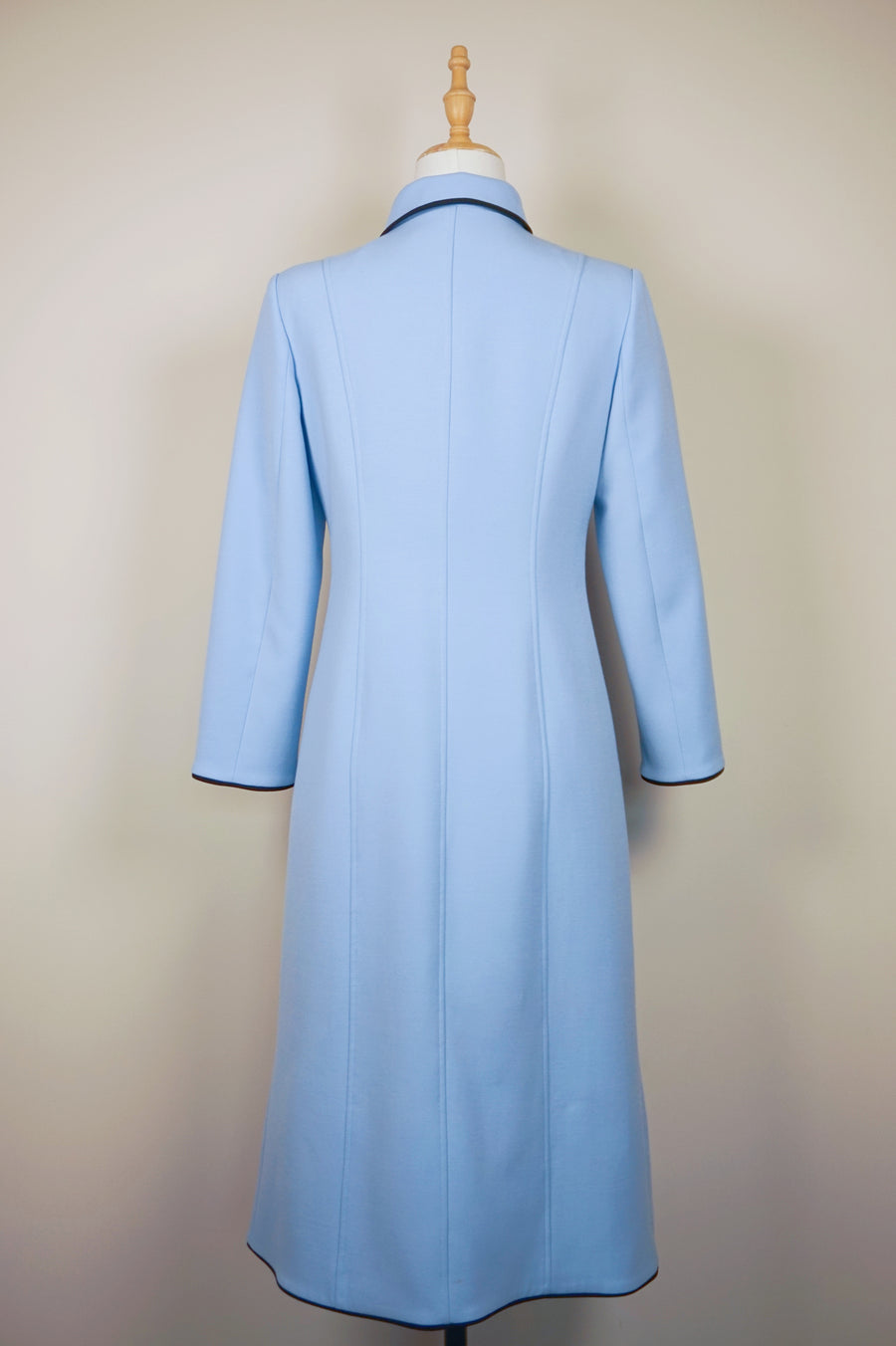WTC-3338 Light Blue Elegant Style Piping Trench Coat