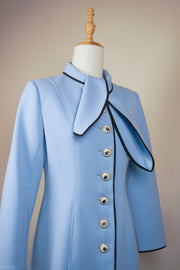 WTC-3338 Light Blue Elegant Style Piping Trench Coat