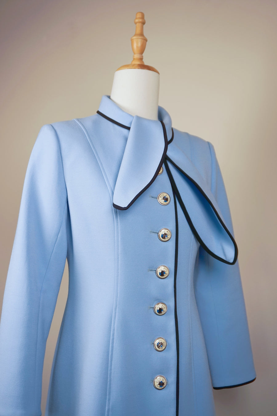 WTC-3338 Light Blue Elegant Style Piping Trench Coat