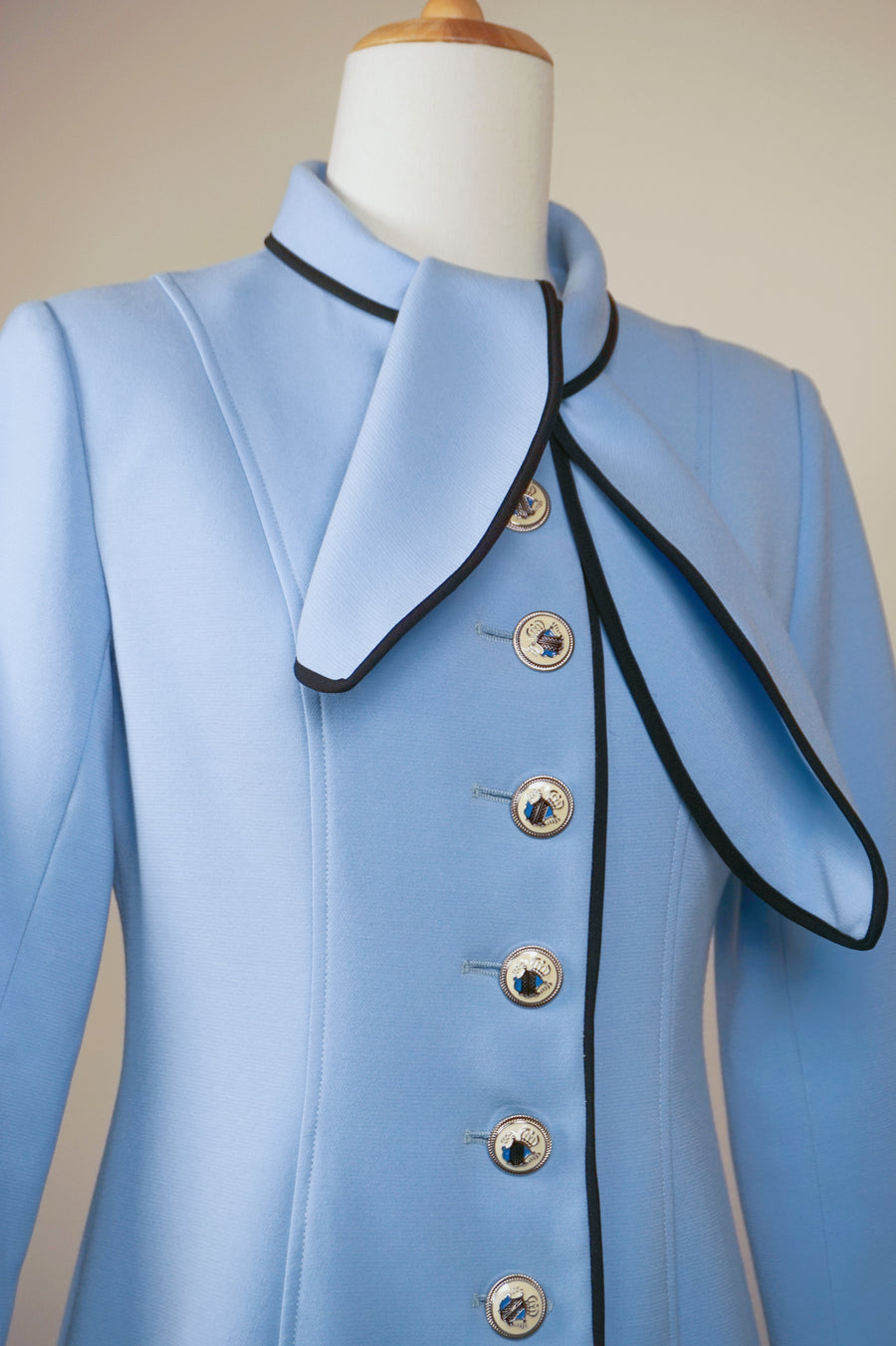 WTC-3338 Light Blue Elegant Style Piping Trench Coat