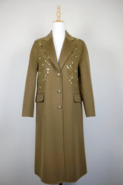 WWC-18168 Light Brown Luxury Style Embroidery Wool Coat