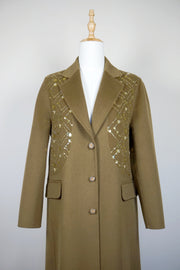 WWC-18168 Light Brown Luxury Style Embroidery Wool Coat