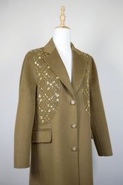 WWC-18168 Light Brown Luxury Style Embroidery Wool Coat