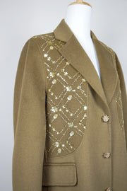 WWC-18168 Light Brown Luxury Style Embroidery Wool Coat