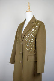 WWC-18168 Light Brown Luxury Style Embroidery Wool Coat
