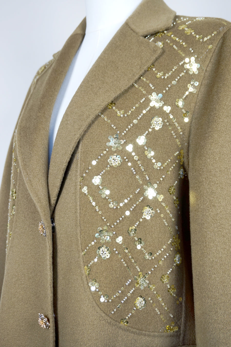 WWC-18168 Light Brown Luxury Style Embroidery Wool Coat