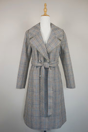WWC-3680 Grey Check French Style Wool Coat
