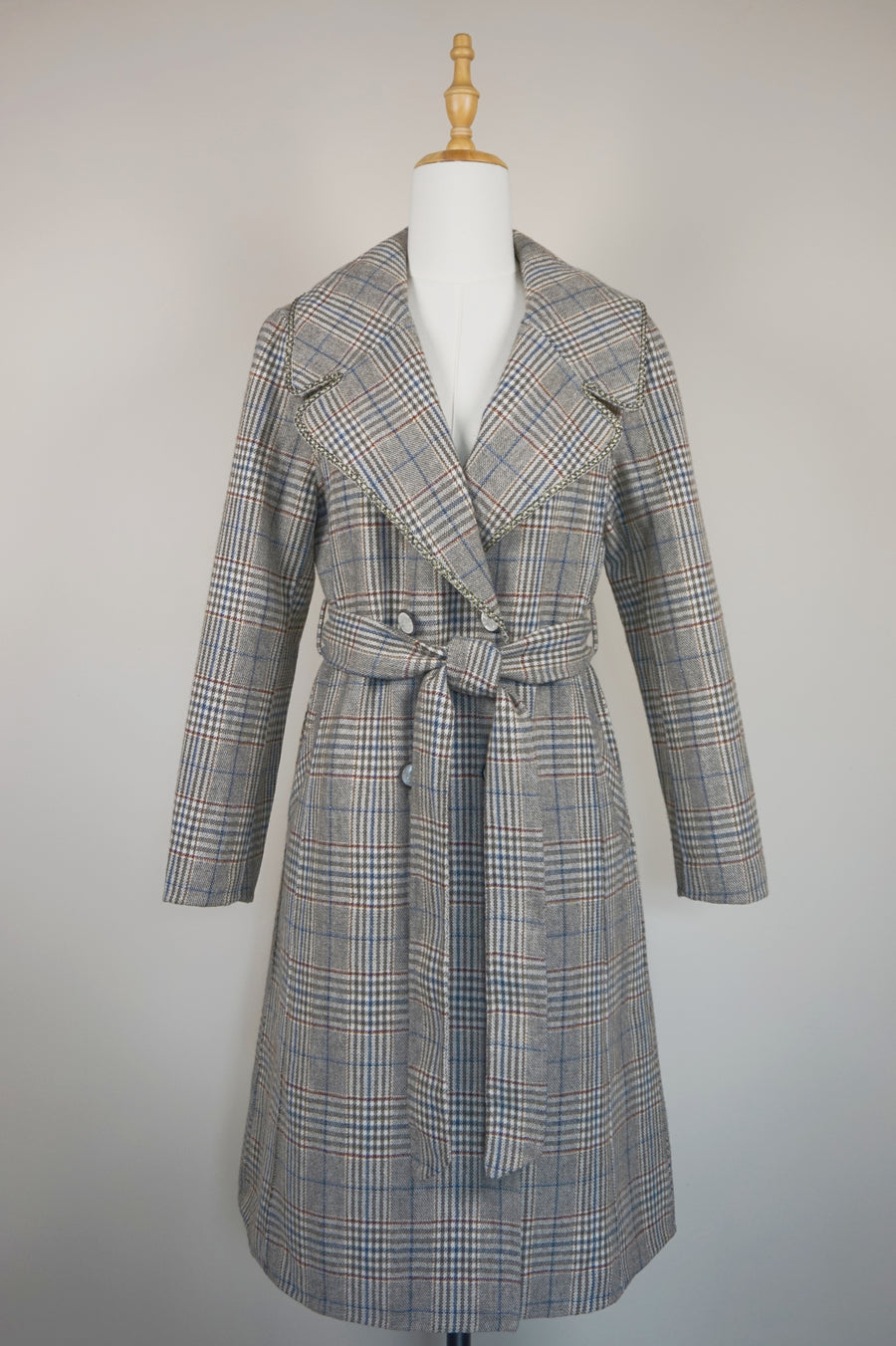 WWC-3680 Grey Check French Style Wool Coat
