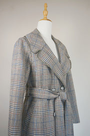 WWC-3680 Grey Check French Style Wool Coat