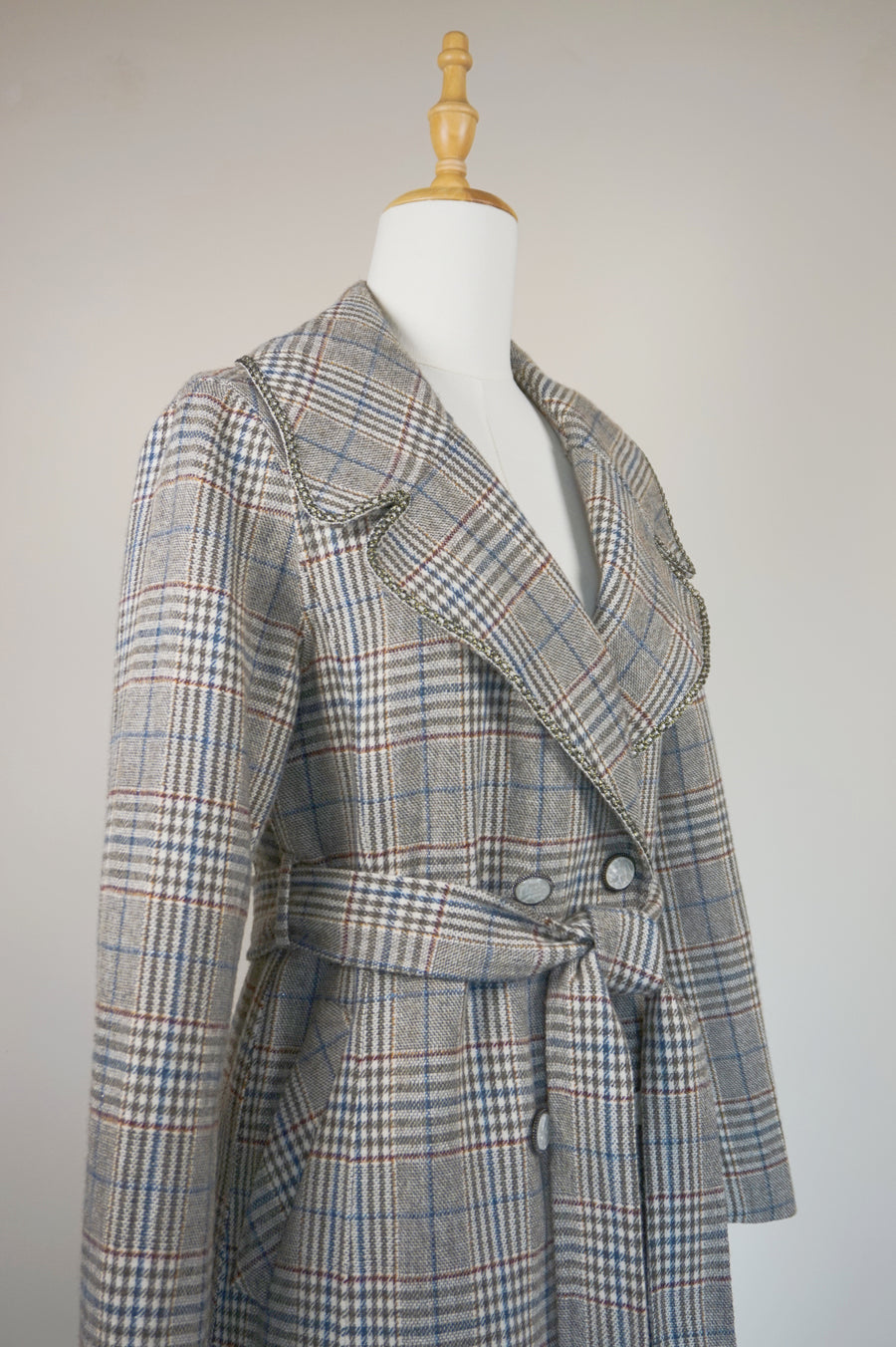 WWC-3680 Grey Check French Style Wool Coat