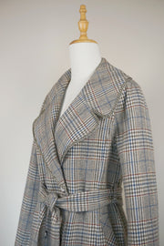 WWC-3680 Grey Check French Style Wool Coat