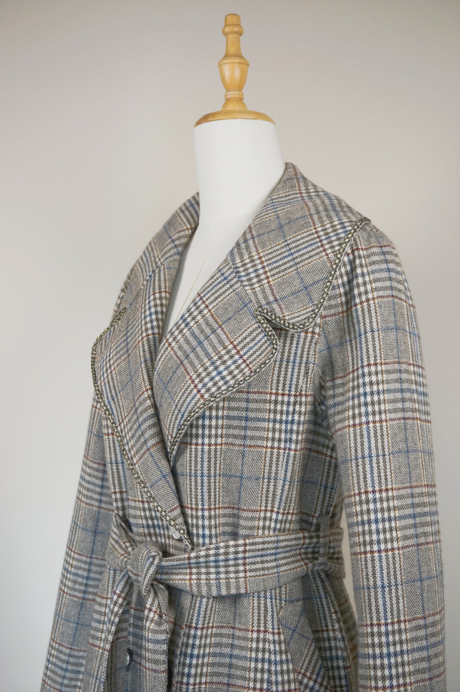 WWC-3680 Grey Check French Style Wool Coat