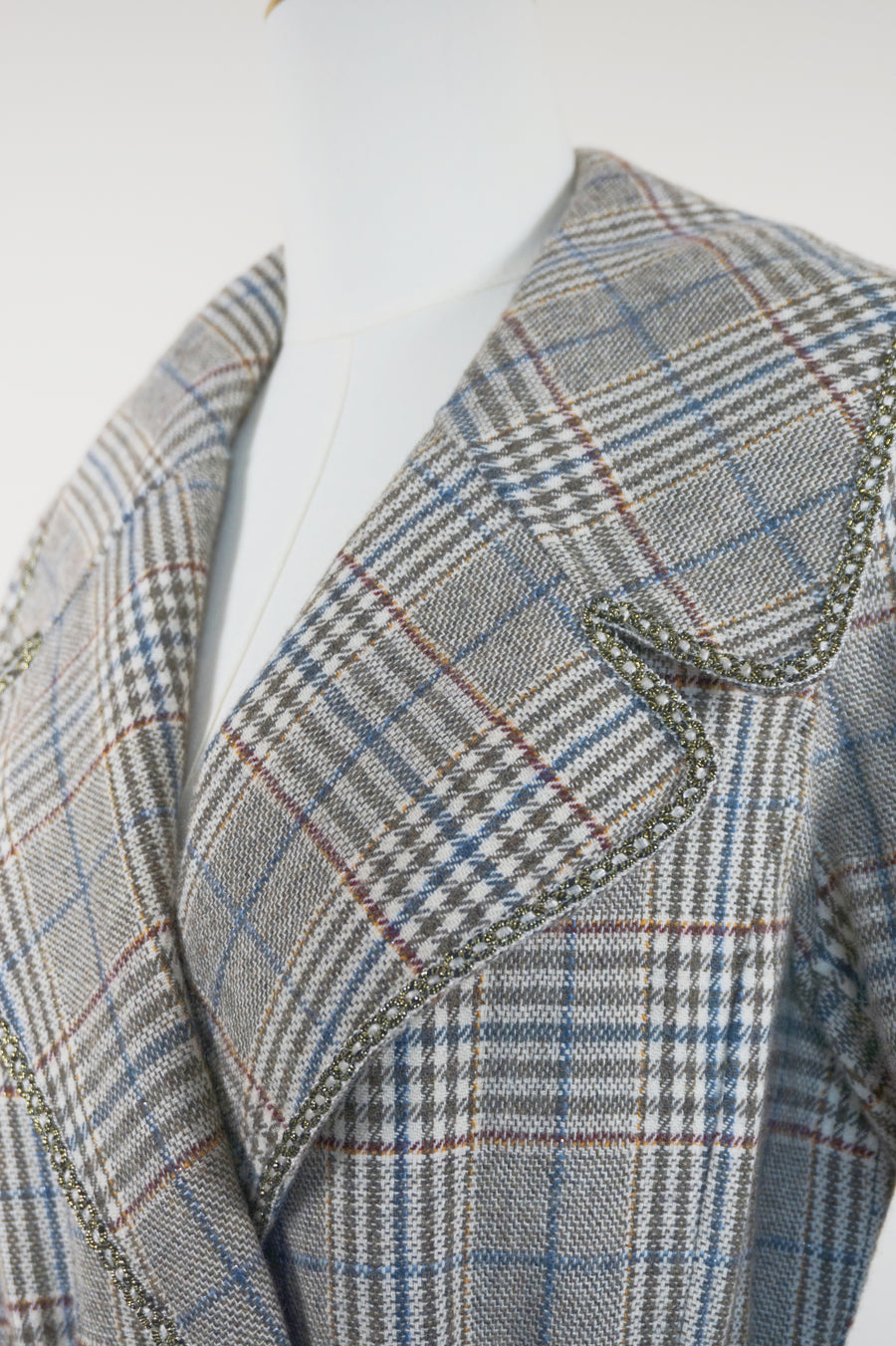 WWC-3680 Grey Check French Style Wool Coat