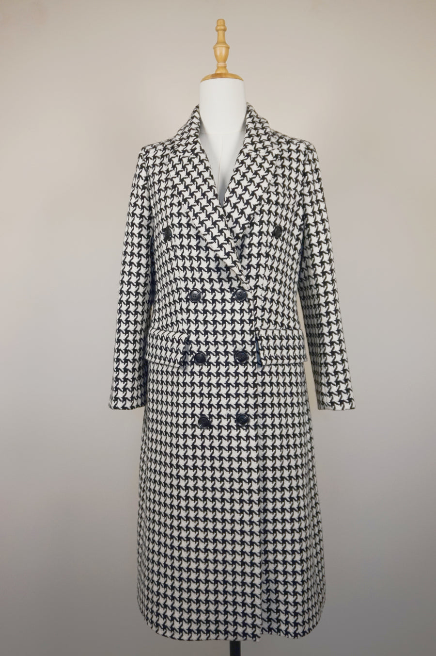 WWC-98203 Houndstooth Classic Style Wool Coat