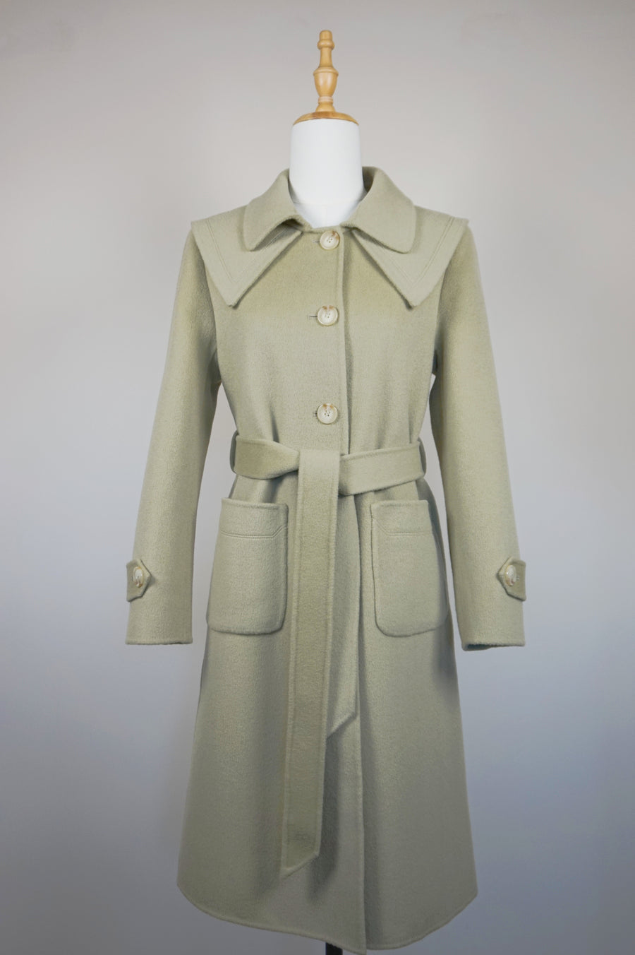 WCC-9375 Pale Green Elegant Style Cashmere Coat
