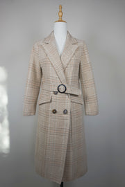 WWC-0350 Beige Check French Style Wool Coat