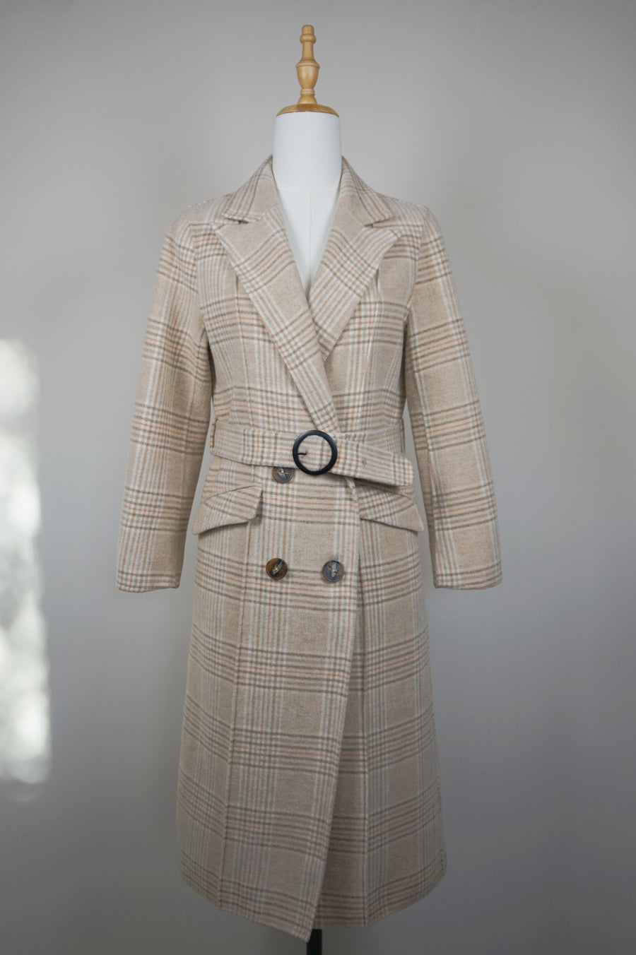 WWC-0350 Beige Check French Style Wool Coat