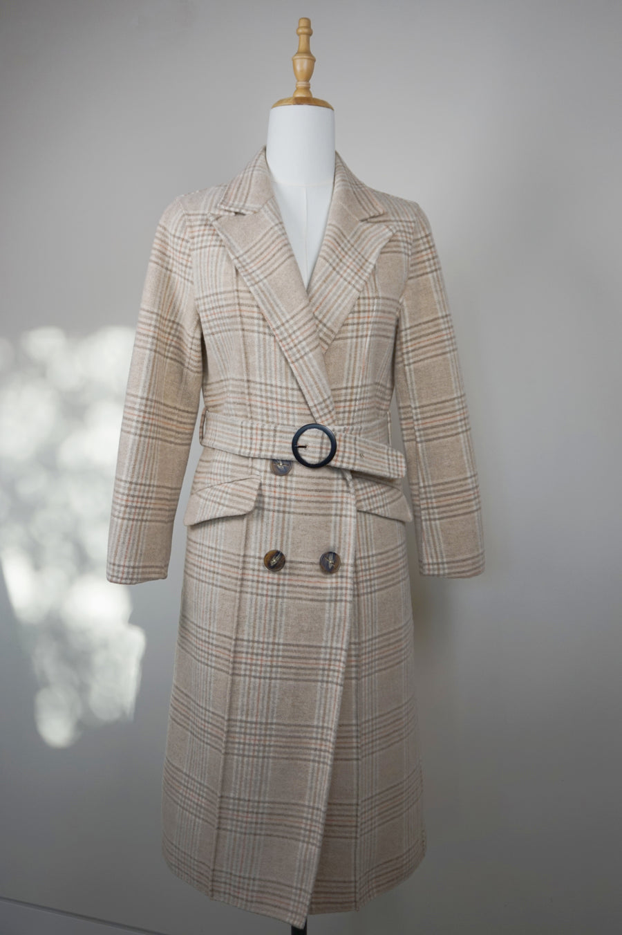 WWC-0350 Beige Check French Style Wool Coat
