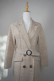 WWC-0350 Beige Check French Style Wool Coat