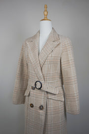 WWC-0350 Beige Check French Style Wool Coat