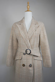 WWC-0350 Beige Check French Style Wool Coat
