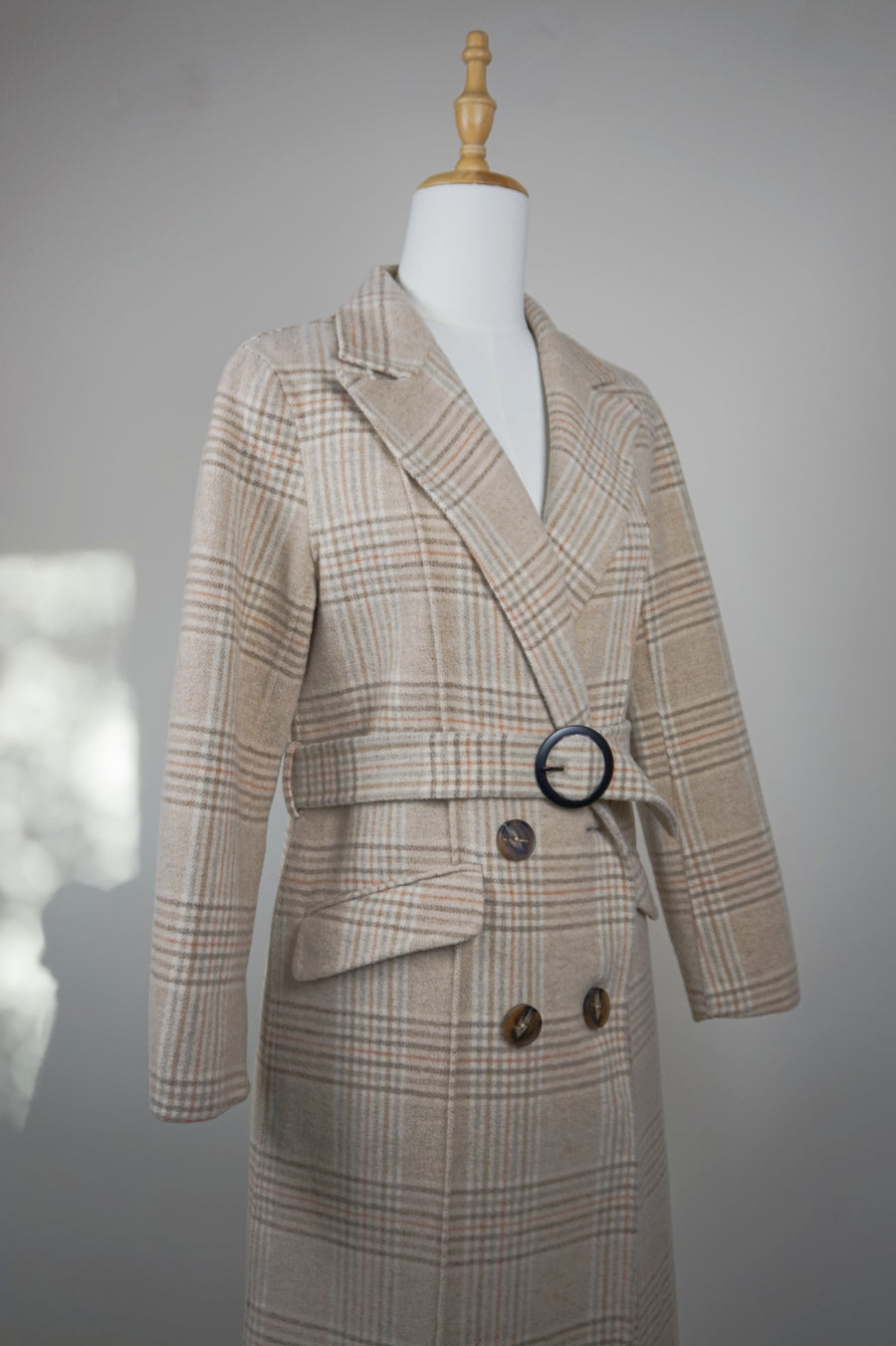 WWC-0350 Beige Check French Style Wool Coat