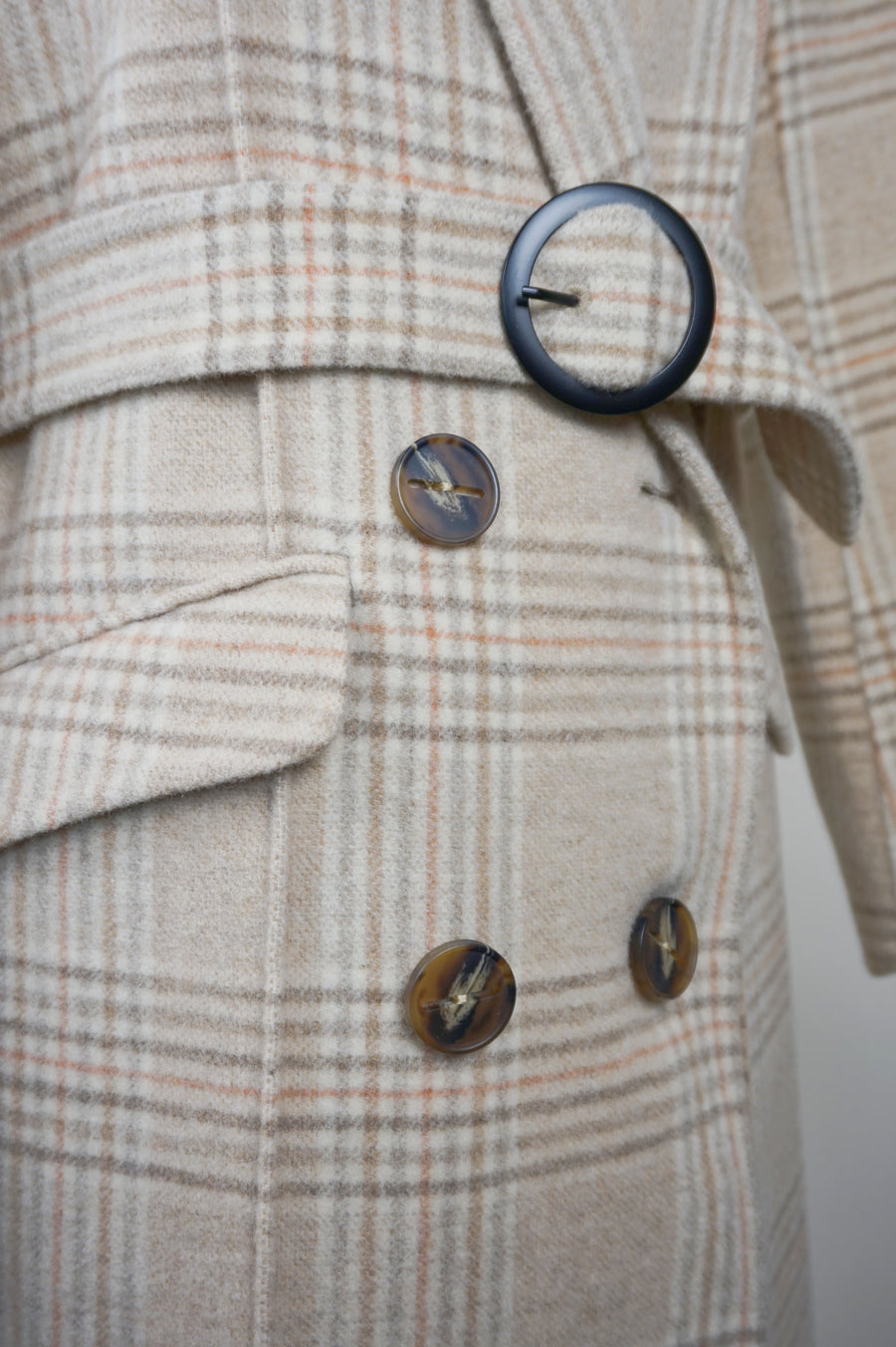 WWC-0350 Beige Check French Style Wool Coat