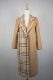 WWC-8401 Camel & Check Chic Style Wool Coat