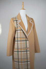 WWC-8401 Camel & Check Chic Style Wool Coat